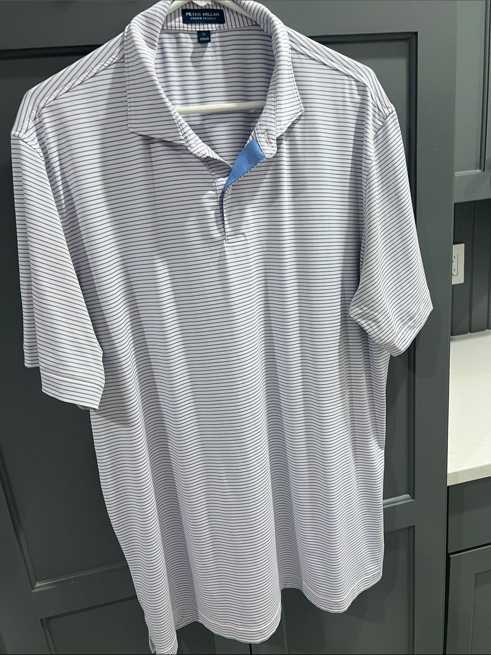 Peter Millar Blue and White Thin-Striped Performance Polo